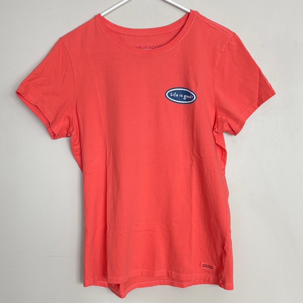 Life Is Good Women’s Coral Graphic Tee “Hold Your Horses” Crusher T-Shirt Size L